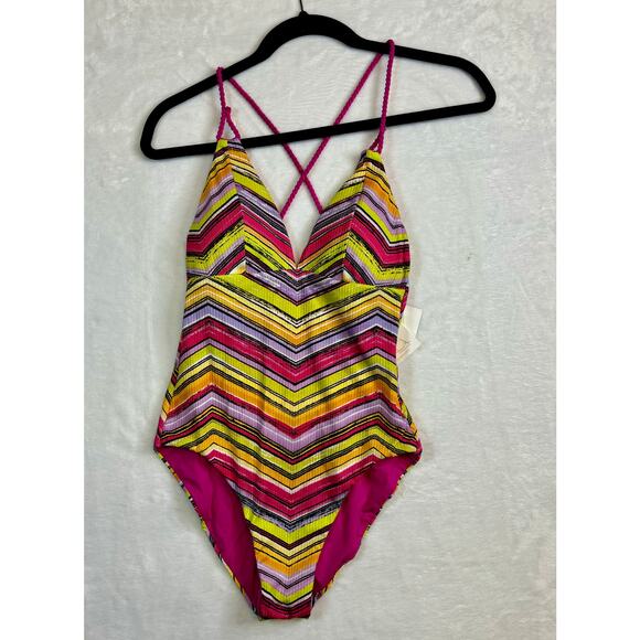 Becca Reversible Abigail Colorful One-Piece Swimsuit L66255 Size Small - Picture 7 of 10